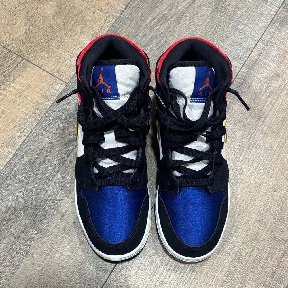 Jordan 1 Mid Black, Blue, and Red Sneakers - Picture 1 of 6
